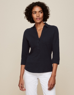 Organic Cotton Slub Rib Jersey Shirt - Navy
