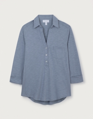 Organic Cotton Slub Rib Jersey Shirt - Cornflower