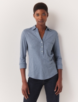 Organic Cotton Slub Rib Jersey Shirt - Cornflower