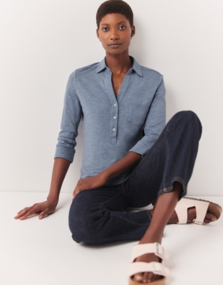 Organic Cotton Slub Rib Jersey Shirt - Cornflower