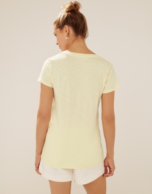 Organic Cotton Slub V-Neck T-Shirt - Lemon