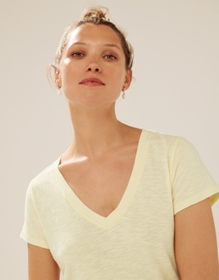 Organic Cotton Slub V-Neck T-Shirt - Lemon