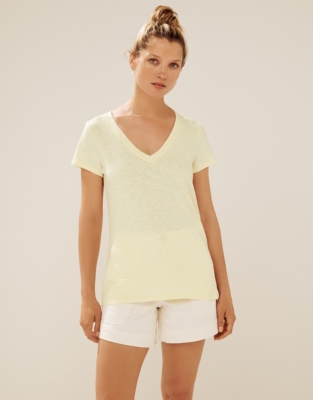 Organic Cotton Slub V-Neck T-Shirt - Lemon