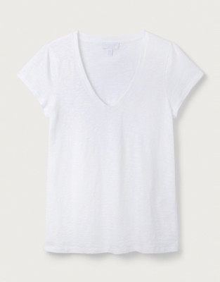 Organic Cotton Slub V-Neck T-Shirt - White