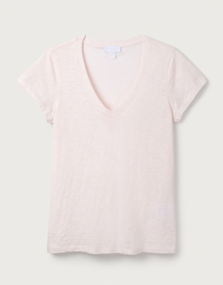 Organic Cotton Slub V-Neck T-Shirt - Chalk Pink