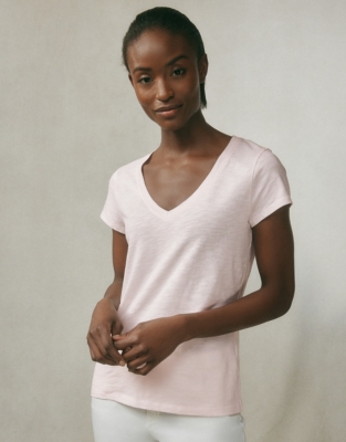 Organic Cotton Slub V-Neck T-Shirt - Chalk Pink
