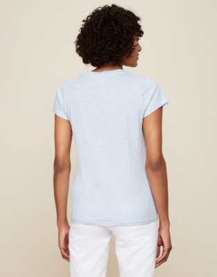 Organic Cotton Slub V-Neck T-Shirt - Linen Blue
