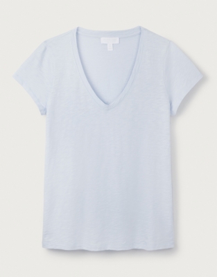 Organic Cotton Slub V-Neck T-Shirt - Linen Blue