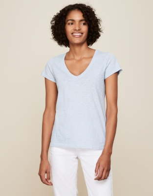 Organic Cotton Slub V-Neck T-Shirt - Linen Blue