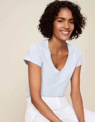 OrganicCotton Slub VNeck TShirt Tops & TShirts The White Company UK