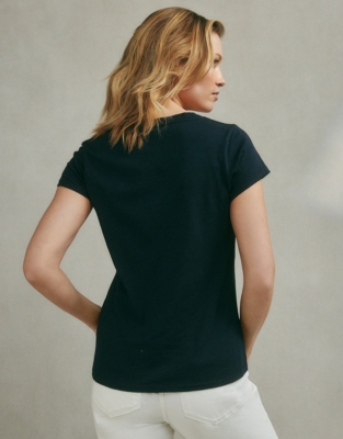 Organic Cotton Slub V-Neck T-Shirt - Navy