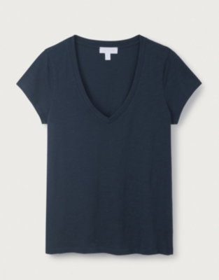 Organic Cotton Slub V-Neck T-Shirt | Tops & T-Shirts | The White Company UK