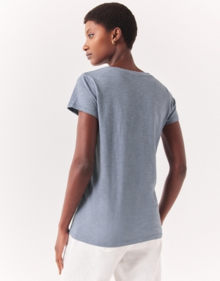 Organic Cotton Slub V-Neck T-Shirt - Cornflower