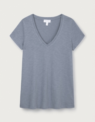 Organic Cotton Slub V-Neck T-Shirt - Cornflower