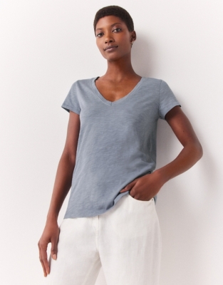 Organic Cotton Slub V-Neck T-Shirt - Cornflower