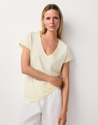 Organic Cotton Slub V-Neck T-Shirt - Lemon