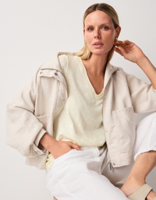 Organic Cotton Slub V-Neck T-Shirt - Lemon