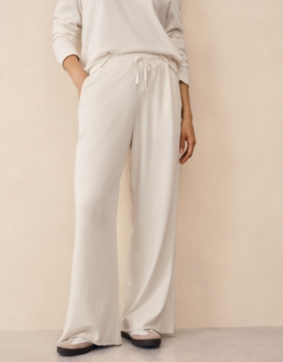 Organic Cotton Slub Wide Leg Trousers - Lait