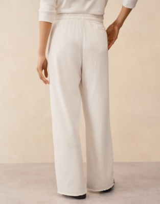 Organic Cotton Slub Wide Leg Trousers - Lait
