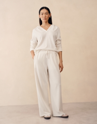 Organic Cotton Slub Wide Leg Trousers - Lait