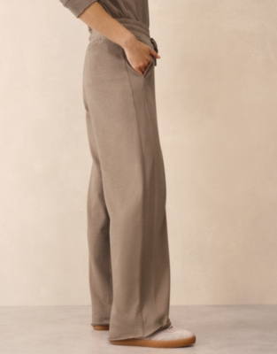 Organic Cotton Slub Wide Leg Trousers - Hot Chocolate