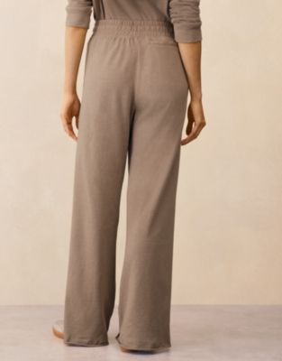 Organic Cotton Slub Wide Leg Trousers - Hot Chocolate