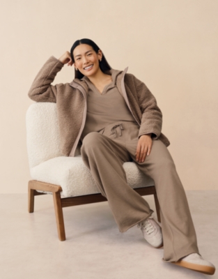 Organic Cotton Slub Wide Leg Trousers - Hot Chocolate