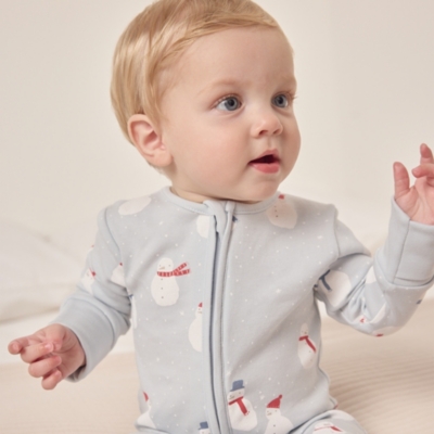 Organic Cotton Snowman Zip Sleepsuit (0–24mths)