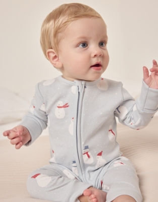 Organic Cotton Snowman Zip Sleepsuit (0–24mths)