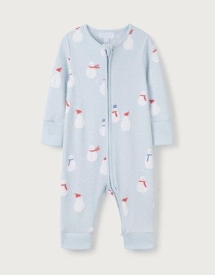 Organic Cotton Snowman Zip Sleepsuit (0–24mths)