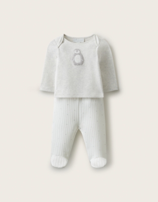 Organic Cotton Snowy Penguin First Christmas Pyjamas (0-24mnths) 