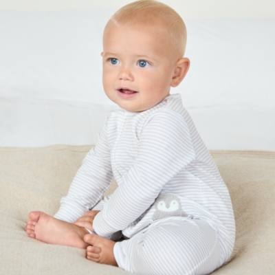 Organic Cotton Snowy Penguin Pocket Zip Sleepsuit (0–24mths)