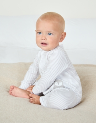 Organic Cotton Snowy Penguin Pocket Zip Sleepsuit (0–24mths)