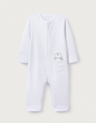 Organic Cotton Snowy Penguin Pocket Zip Sleepsuit (0–24mths)