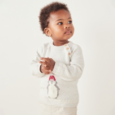 Organic Cotton Snowy Penguin Pom Pom Jumper (0–24mths)