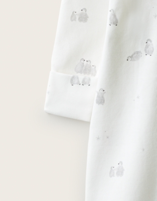 Organic Cotton Snowy Penguin Wrap Sleepsuit (0-24mnths)    