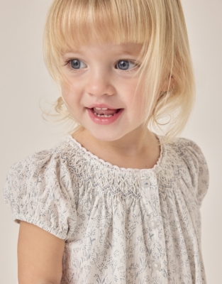 Organic Cotton Spring Meadow Hand Smocked Shortie (0–24mths)
