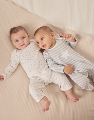 Organic Cotton Star Sleepsuits – Set of 2 (0–24mths)