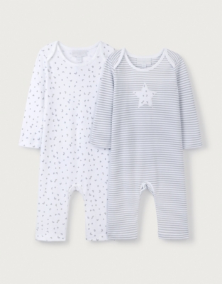 Organic Cotton Star Sleepsuits – Set of 2 (0–24mths)