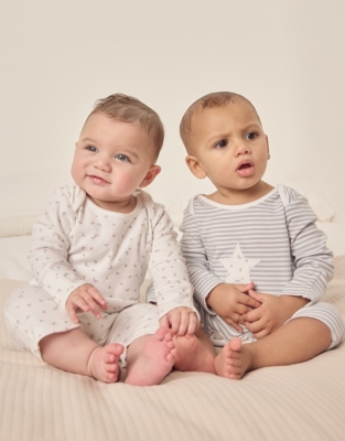 Organic Cotton Star Sleepsuits – Set of 2 (0–24mths)