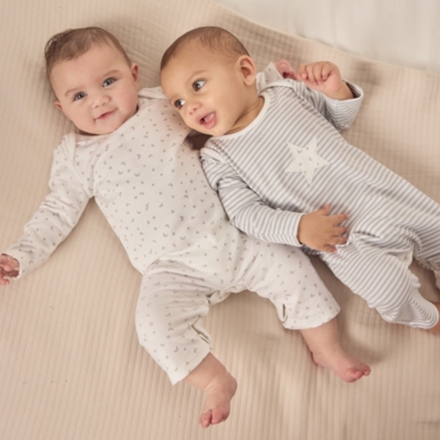 Organic Cotton Star Sleepsuits – Set of 2 (0–9mths)