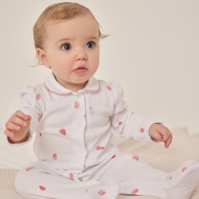 Organic Cotton Strawberry Collared Sleepsuit (0–24mths)