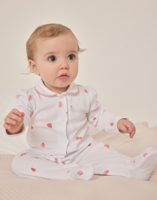 Organic Cotton Strawberry Collared Sleepsuit (0–24mths)