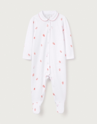 Organic Cotton Strawberry Collared Sleepsuit (0–24mths)