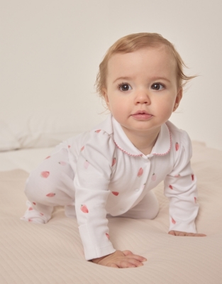 Organic Cotton Strawberry Collared Sleepsuit (0–24mths)