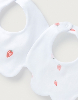 Organic Cotton Strawberry Scallop Bibs – Set of 2