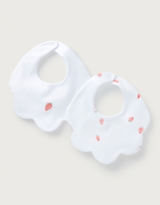 Organic Cotton Strawberry Scallop Bibs – Set of 2