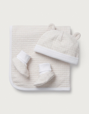 Organic Cotton Stripe Blanket, Hat & Booties Set (0–12mths)