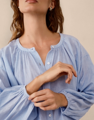 Organic Cotton Stripe Boho Blouse - Blue Stripe