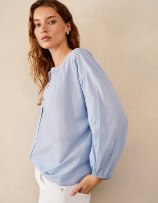 Organic Cotton Stripe Boho Blouse - Blue Stripe